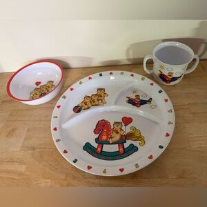 Children's Teddy Bear Dining Set - White and Red